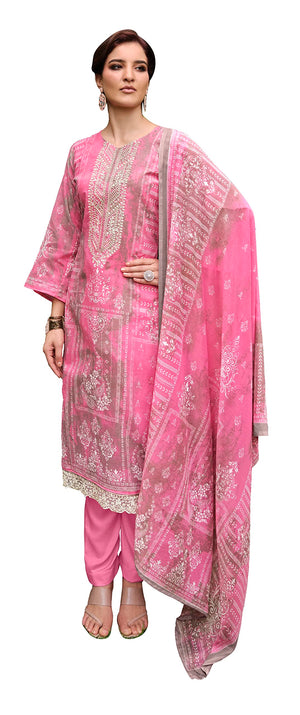 DRAVINAM Trends Unstitched Printed Embroidered Lace Work Cotton Salwar Suits Dress Material with Cotton Dupatta