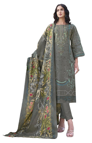 DRAVINAM Trends Women's Stitched Pakistani Print Embroidered Pure Cotton Pant Suit Set with Cotton Printed Dupatta (XL)