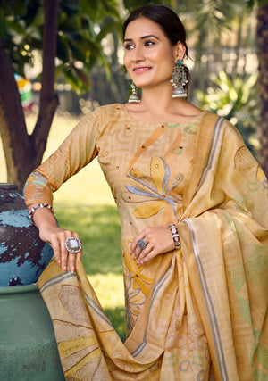 DRAVINAM Trends Women's Unstitched Salwar Suit Dress Material - Cotton Digital Printed Organza Embroidered Kameez II Unstitch Bottoms II Cotton Dupatta