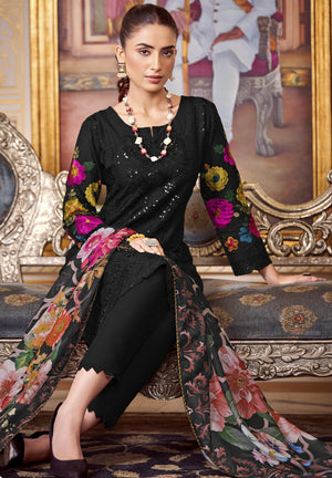 DRAVINAM Trends Women's Exquisite Unstitched Viscose Cambric Lawn Cotton Suit Dress Material with Embroidered Daman & Sleeves | Stylish Pure Cotton Digital Print Dupatta & Solid Bottoms