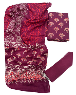 DRAVINAM Trends Hand Block Print Sanganeri Cambric Unstitched Cotton Suit Dress Material for Women with Mulmul Cotton Hand Printed Dupatta