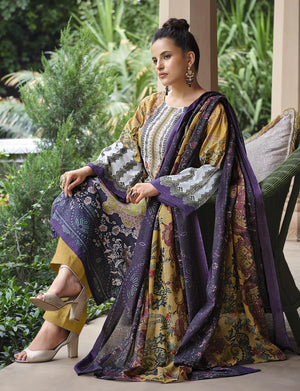 DRAVINAM Trends Unstitched Pakistani Print Embroidered Cotton Salwar Suit Dress Materials with Cotton Printed Dupatta (Beige)