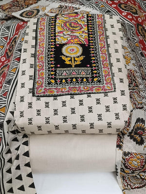 DRAVINAM Trends Women's Cambric Cotton Dress Material | Unstitch Kalamkari Printed Suit Set with Cotton Dupatta