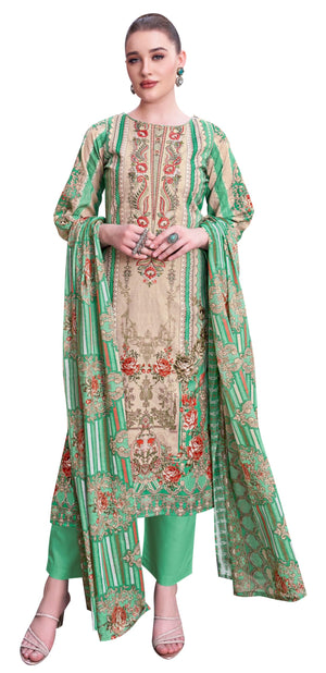DRAVINAM Trends Unstitched Pakistani Embroidered Pure Cambric Cotton Salwar Suit Dress Materials with Cotton Dupatta