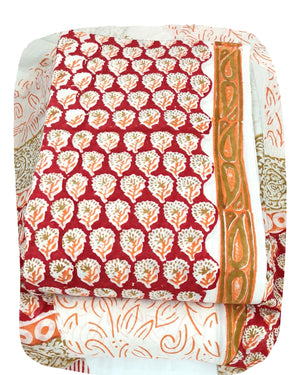 DRAVINAM Trends Hand Block Print Jaipuri Cambric Unstitched Cotton Suit Dress Material for Women with Mulmul Cotton Hand Printed Dupatta
