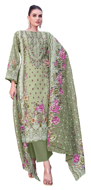 DRAVINAM Trends Unstitched Pakistani Embroidered Pure Cambric Cotton Salwar Suit Dress Materials with Cotton Dupatta