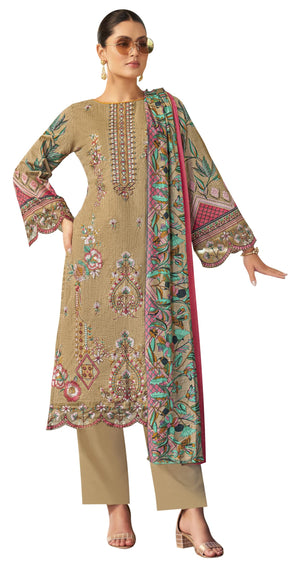 DRAVINAM Trends Women's Unstitched Cotton Suit Dress Material - Pure Cambric Cotton Pakistani Print Embroidered Kameez II Pure Cotton Bottoms II Pure Cotton Dupatta