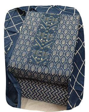 DRAVINAM Trends Women's Premium Cotton Jaipuri Printed Embroidered and Hand Work Unstitched Salwar Suit Dress Material with Mulmul Cotton Dupatta