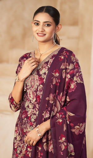DRAVINAM Trends Women's Unstitched Maslin Salwar Suit Dress Material - Pure Viscose Modal Maslin Embroidered Kameez II Unstitch Bottoms II Viscose Modal Maslin Digital Prints Dupatta