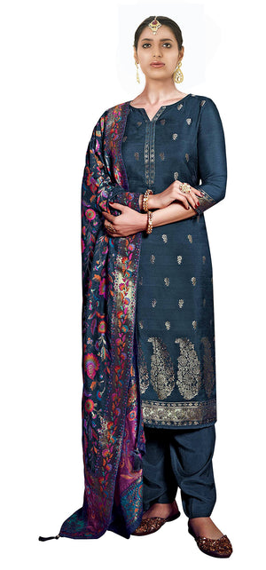 DRAVINAM Trends Women's Pure Dola Silk jacquard Bandhani Digital printed Sharara style Unstitched Suit Dress material with Pure Dola silk Woven Banarasi Dupatta (Free size_Pink)
