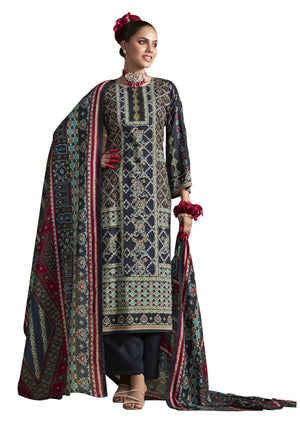 DRAVINAM Trends Women's Unstitched Rayon Salwar Suit Dress Material – Heavy Viscose Printed Top with Handwork II Pure Viscose Plain Bottom II Pure Cotton Mal Mal Printed Dupatta