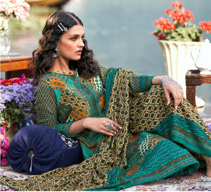 DRAVINAM Trends Women's Digital printed Pure Pashmina Woollen Palazzo/Pant/Salwar Suit Dress material with Pashmina shawl Dupatta/Chunni for Casual wear/winter (Blue)