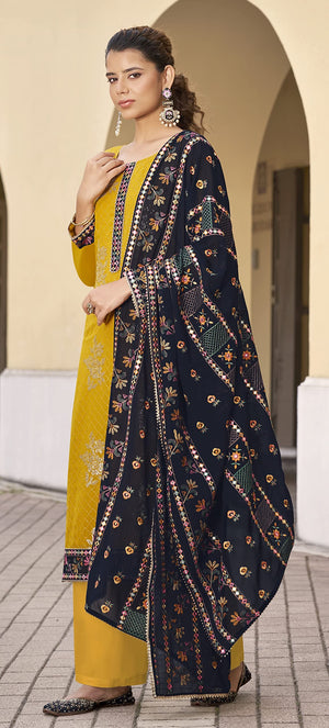 DRAVINAM Trends Women's Heavy Embroidered Pure Georgette Sharara Salwar Suit Dress Material with Heavy Embroidered Pure Georgette Dupatta (Free size_Maroonish red)
