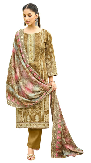 DRAVINAM Trends Women's Unstitched Winter Wear Swaroski Diamond Work Pakistani Woollen Pashmina Salwar Suit Dress Material with Twill Pashmina Printed Shawl Dupatta