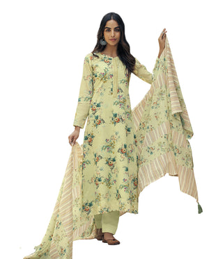 DRAVINAM Trends Women's Unstitched Digital Print Fancy Embroidered Pure Cambric Cotton Salwar Suit Dress Material with Digital Printed Mal Mal Cotton Chunni/Dupatta (Yellow)