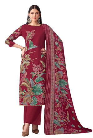 DRAVINAM Trends Women's Viscose Jam Cotton Handwork Unstitched Salwar Suit Dress Material - Pure Jam Discharge Print with Hand work Kameez | Viscose Rayon Bottom |Pure Cotton Print Dupatta
