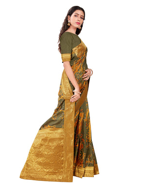 DRAVINAM Trends Printed silk saree with Jacquard Border and Blouse Piece (Green)