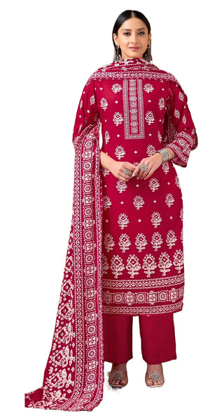 DRAVINAM Trends Women's Winter Wear Unstitched Discharge Print Hand Work Woollen Viscose Pashmina Salwar Suit Dress Material with Pashmina Printed Shawl Dupatta