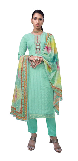 DRAVINAM Trends Women's Pure Musline Embroidery work Unstitched Salwar Suit Material with Pure Muslin Digital Print Sequence work Dupatta (Free size_Grey)