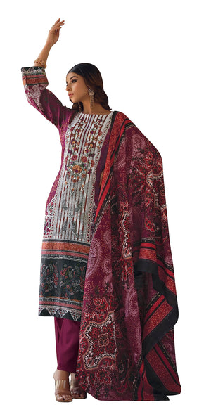 DRAVINAM Trends Women's Pakistani Embroidered Printed Unstitched Pure Cotton Salwar Suit Dress Materials with Printed Cotton Dupatta