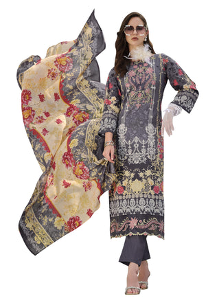 DRAVINAM Trends Kurti 2.50 mtrs,Soft Cotton Salwar(3 mtrs apx),Soft Cotton Mal mal dupatta(2.30 mtr) Unstitched Material Embroided|Yellow