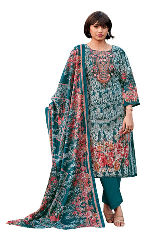 DRAVINAM Trends Women's Unstitched Pure Cotton Suit Dress Material with Heavy Lining Embroidered | Stylish Pure Cotton Print Dupatta & Solid Bottoms