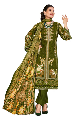 DRAVINAM Trends Women's Unstitched Embroidered Suit Dress Material - Heavy Viscose Rayon Printed Top with Fancy Hand Work and Siroski Work (2.5m), Rayon Bottom (2.8m), Cotton Dupatta (2.25m)