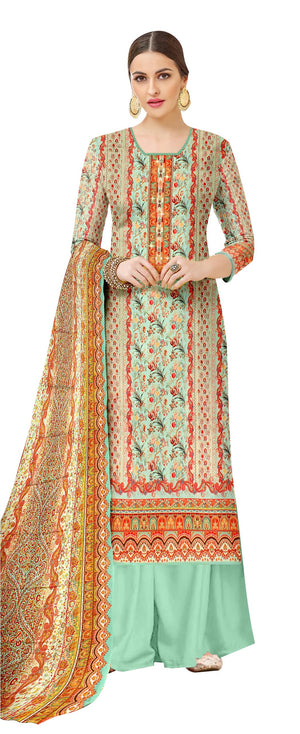 DRAVINAM Trends Pure Wool Pashmina Siroski Work Digital Printed Unstitched Salwar Suit Material with Pashmina Printed Shawl Dupatta