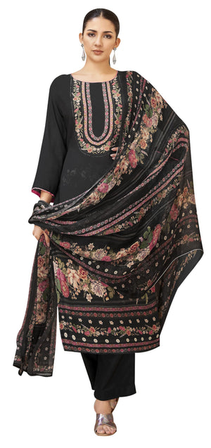 DRAVINAM Trends Women's Unstitched Viscose Maslin Hand Embroidered Suit Material - Viscose Maslin Digital Printed Hand Embroidered Kameez II Rayon Bottoms II Half Pure Digital Printed Dupatta