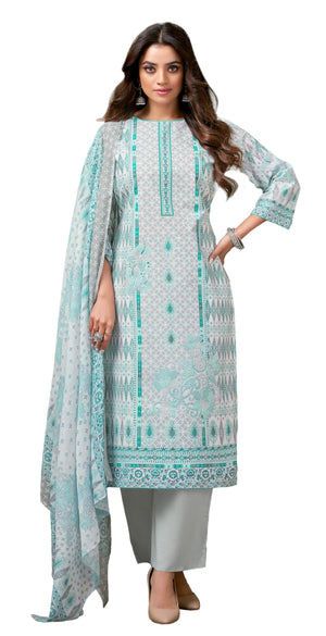 DRAVINAM Trends Pure Cotton Printed Dress Material Salwar Siroski Work Suit with Unstitched Bottoms and Cotton Dupatta