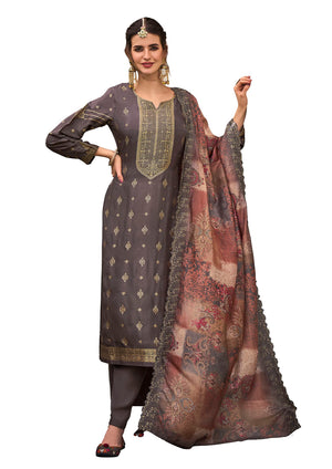 DRAVINAM Trends Women's Pure Dola Banarasi Silk Salwar Kameez Suit Dress Material with Digital Printed Embroidered Pure Viscose Heavy Silk Dupatta (