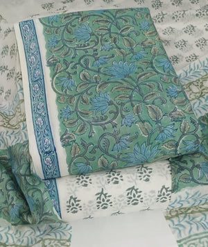DRAVINAM Trends Hand Block Print Jaipuri Cambric Unstitched Cotton Suit Dress Material for Women with Mulmul Cotton Hand Printed Dupatta