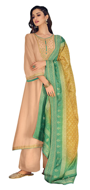 DRAVINAM Trends Women's Pure Muslin Embroidered Pakistani salwar suit dress material with Pure Viscose Dola Jacquard digital prints dupatta bridal collection (grey)