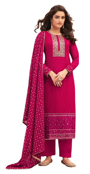 DRAVINAM Trends Women’s Georgette Unstitched Sequence Embroidered Pakistani Salwar Suit FabricDress Material with Zari Embroidery Dupatta (pink)