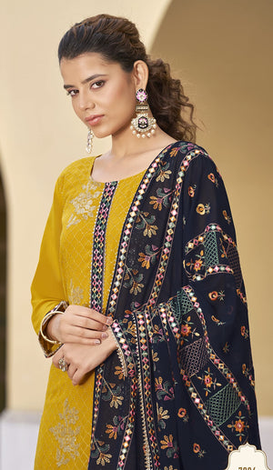 DRAVINAM Trends Women's Heavy Embroidered Pure Georgette Sharara Salwar Suit Dress Material with Heavy Embroidered Pure Georgette Dupatta (Free size_Maroonish red)