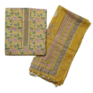 DRAVINAM Trends Women's Printed Embroidered and Hand Work Premium Cotton Jaipuri Unstitched Salwar Suit Dress Material with Mulmul Cotton Dupatta