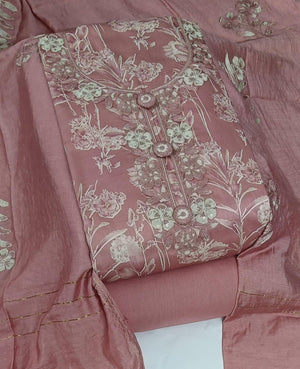 DRAVINAM Trends Women's Cotton Floral Printed Unstitched Suit Set with Embroidered Pin-Tuck Yoke & Soft Silk Dupatta