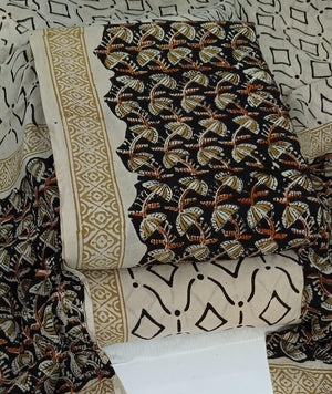 DRAVINAM Trends Women's Jaipuri Pure Cotton Handmade Floral Block Bagh Print Unstitched Dress Material Set with Dupatta (Top, Bottom, and Dupatta Fabric)