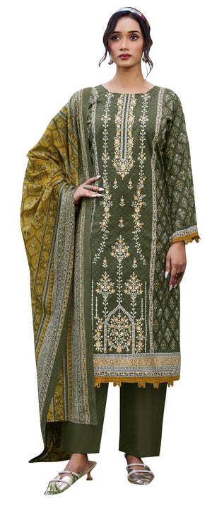 DRAVINAM Trends Unstitched Karachi Lawn Cotton Pakistani Digital Printed Embroidered Suit Dress Material with Unstitched Bottoms and Cotton Dupatta