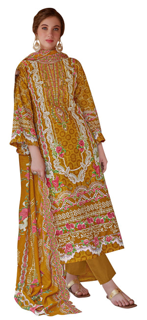 DRAVINAM Trends Women's Unstitched Pakistani Digital Print Embroidered Pure Cotton Salwar Suit Dress Materials with Cotton Embroidered Cutwork Dupatta