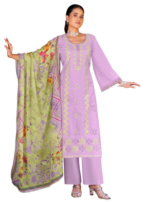 DRAVINAM Trends Women's Unstitched Cotton Suit Dress Material - Pure Cambric Lawn Embroidered Cut Paste Work Top, Solid Bottoms, Print Dupatta