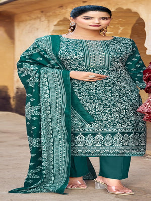DRAVINAM Trends Women's Printed Pashmina Kani Unstitch Salwar Suit Dress Material with Siroski work and Printed Twill Pashmina Warm Shawl Dupatta