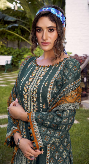 DRAVINAM Trends Unstitched Karachi Lawn Cotton Pakistani Digital Printed Embroidered Suit Dress Material with Unstitched Bottoms and Cotton Dupatta