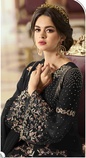 DRAVINAM Trends Women's Faux Georgette Semi Stitched Top With Unstitched Santoon Bottom and Net Dupatta Embroidered Straight Kurta Dress Material (Kurta Set)