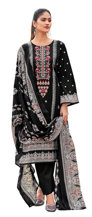 DRAVINAM Trends Women's Pakistani Print Embroidered Unstitcehd Pure Cambric Cotton Salwar Suit Dress Materials with Pure Cotton Printed Dupatta