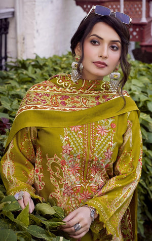DRAVINAM Trends Women's winter wear unstitched embroidered Woollen Pashmina Suit Dress Material with Pashmina Printed Shawl Dupatta