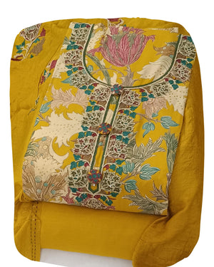DRAVINAM Trends Women's Cotton Floral Printed Unstitched Suit Set with Embroidered Pin-Tuck Yoke & Soft Silk Dupatta