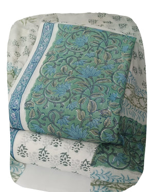 DRAVINAM Trends Hand Block Print Jaipuri Cambric Unstitched Cotton Suit Dress Material for Women with Mulmul Cotton Hand Printed Dupatta