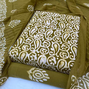 DRAVINAM Trends Unstitched Jaipuri Handmade Wax Batik Print Soft Cotton Dress Material with Dupatta