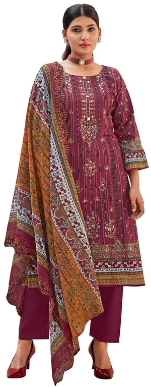 DRAVINAM Trends Women's Unstitched Salwar Suit Dress Material - Cotton Digital Printed Organza Embroidered Kameez II Unstitch Bottoms II Cotton Dupatta